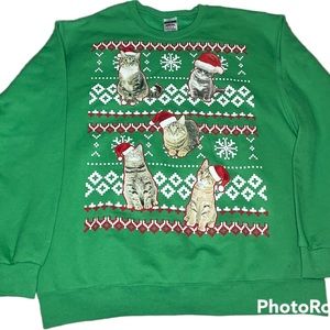 🐈🎄🐈🎄Party Cats Green Christmas Sweater Size XL NWT